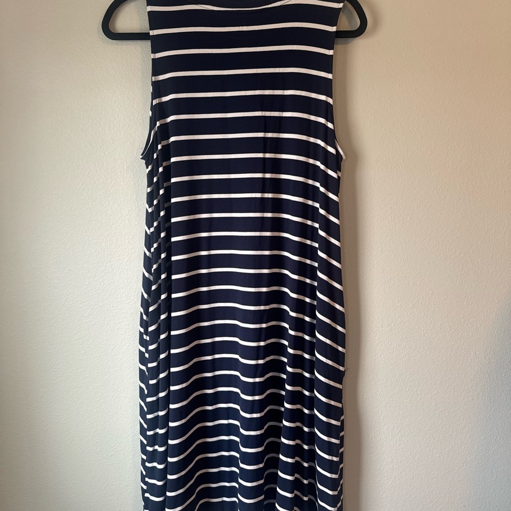 Navy and White Striped Sleeveless Dress - Picture 4 of 4
